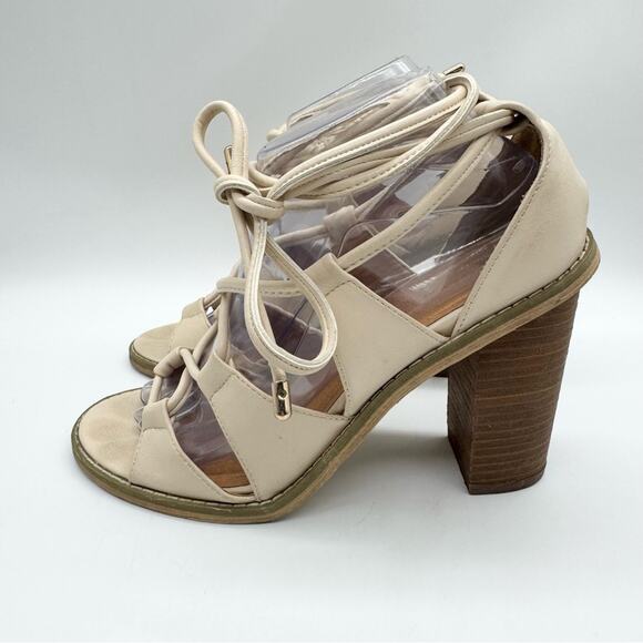 UO Silence + Noise Sofia Lace Up Ankle Tie Heel Sandals Cream Size 9 Boho Glam - Picture 10 of 14
